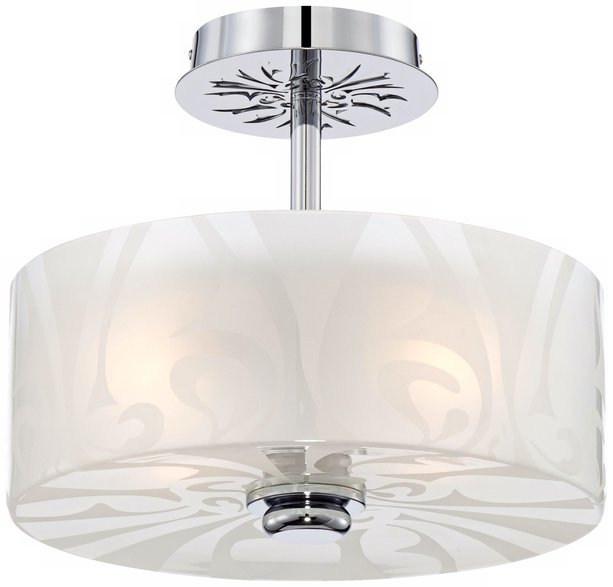 Etched Glass Drum Semi-Flush Ceiling Fixture