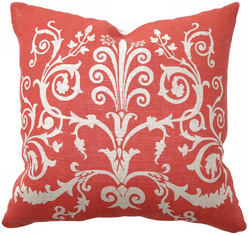Coral Red Scroll Print 22" Wide Throw Pillow