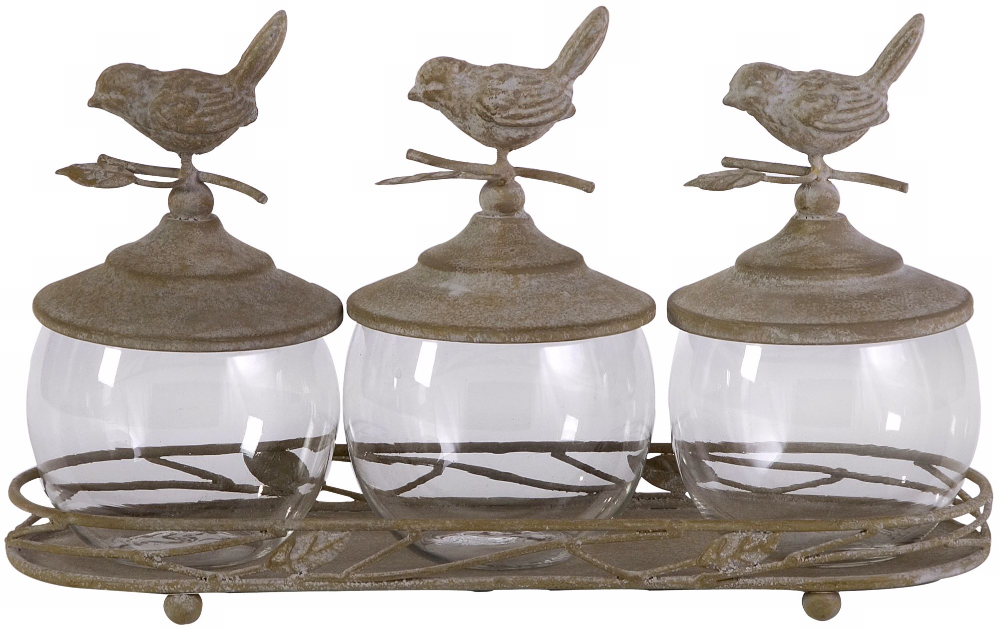 Set of 4 Avalon Bird and Twig Lidded Canisters with Tray