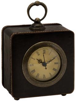 Square Black Faux Leather Antique Style Desk Clock T9906
