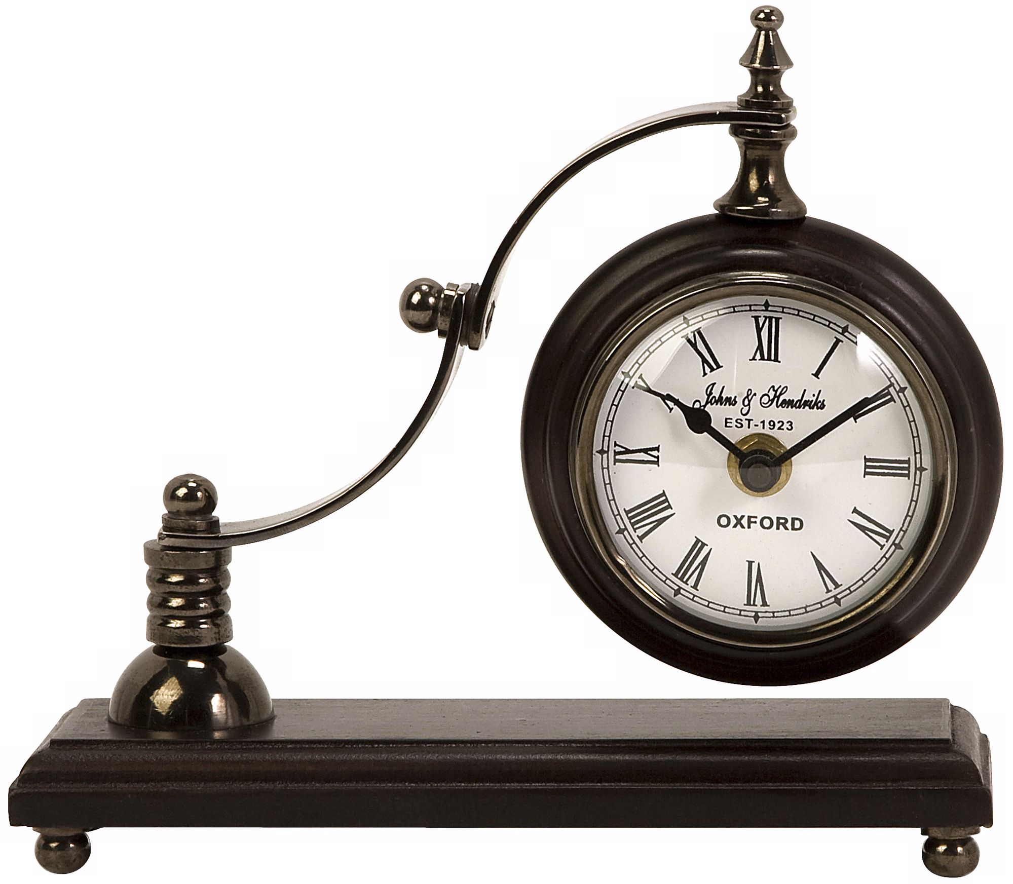 Calisto Scroll Arm Metal and Wood Desk Clock