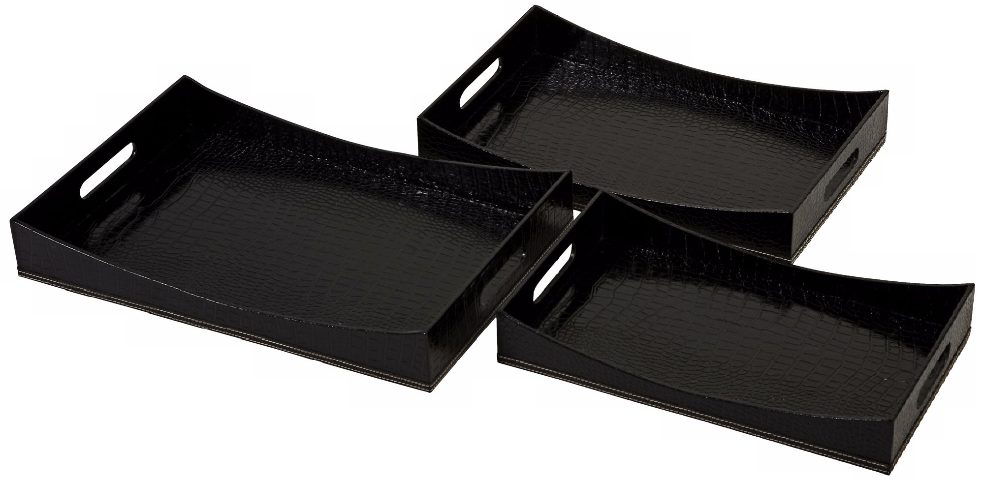 Set of Three Noire Faux Leather Trays