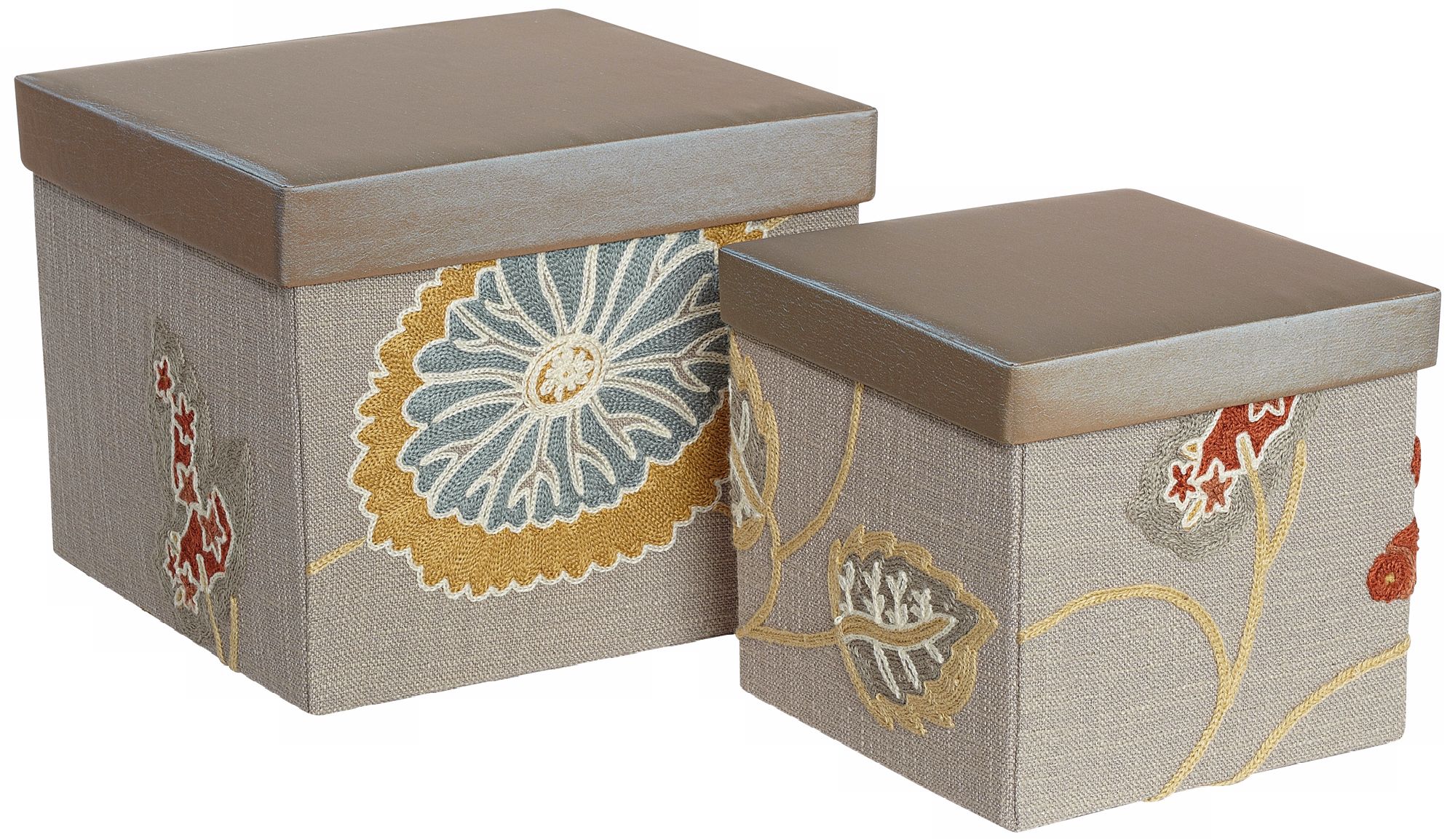 Set of 2 Bella Embroidered Fabric Covered Storage Boxes