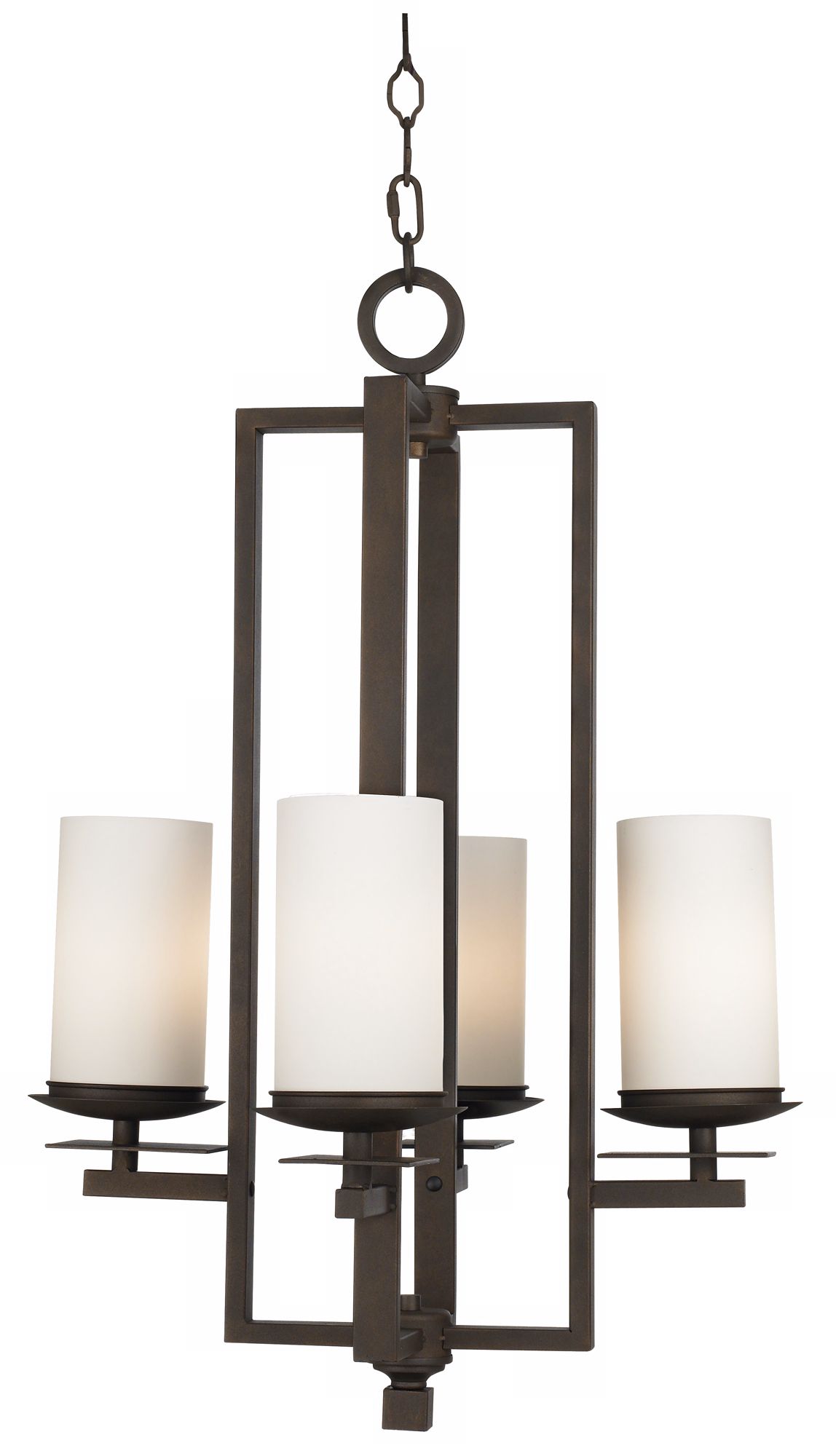Rectangular Frame Contemporary Bronze 4-Light Chandelier