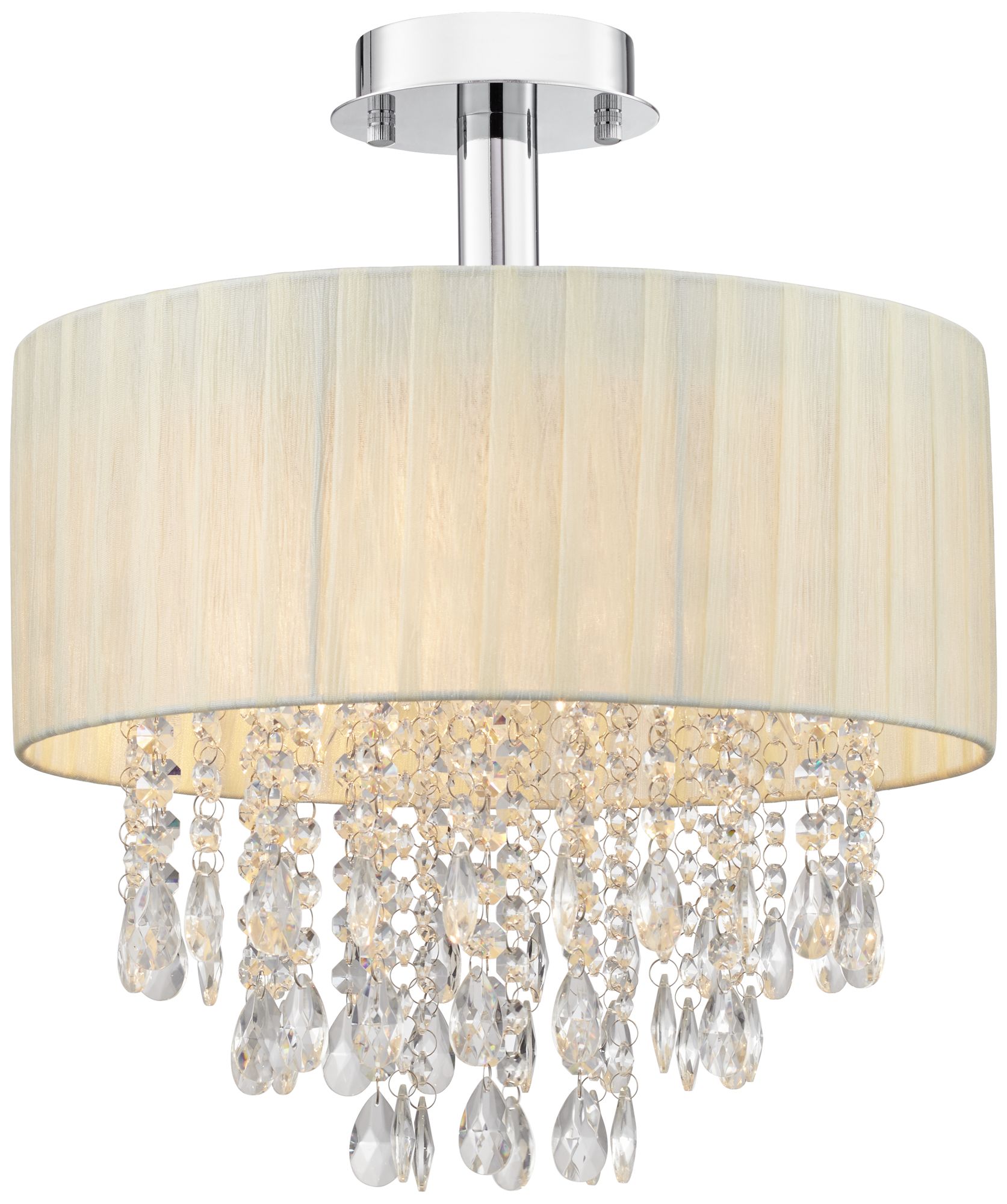 Antique Ivory Shade and Crystal Semi-Flush Ceiling Light