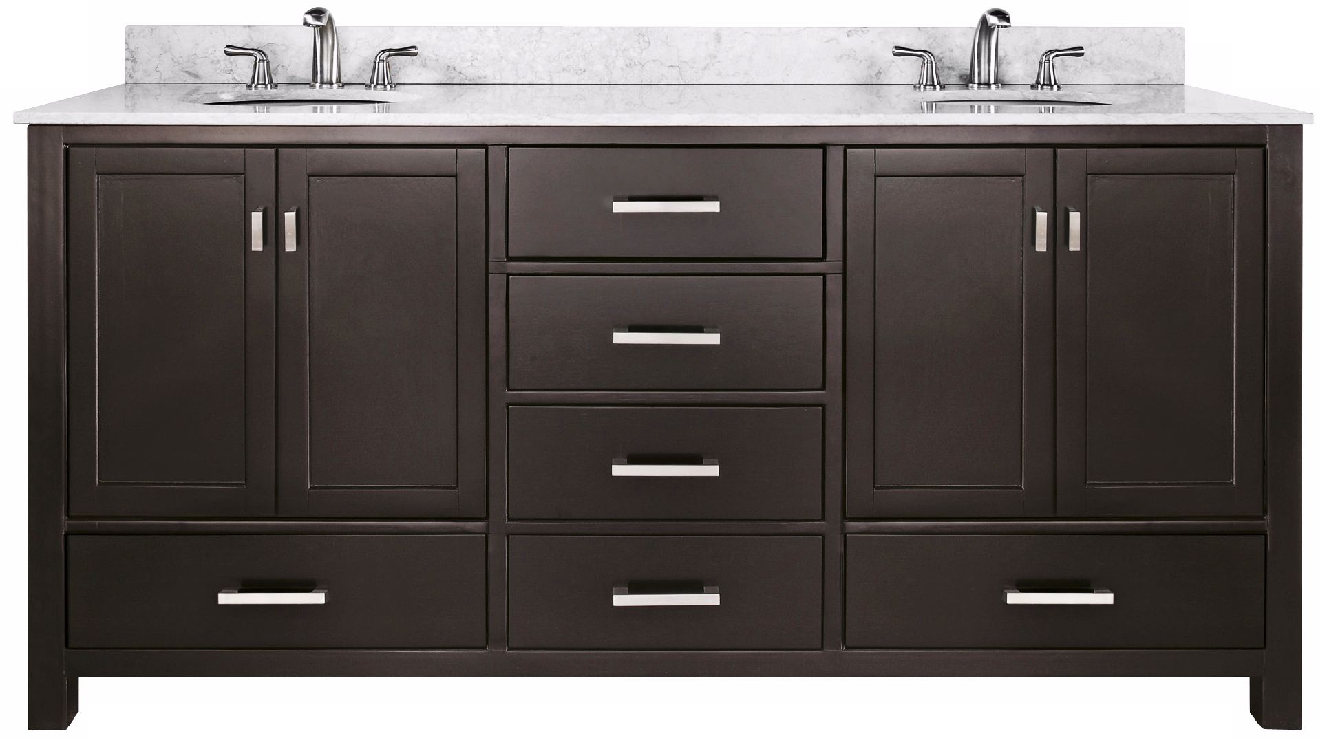 Modero White Marble Top 73" Wide Double-Sink Bath Vanity