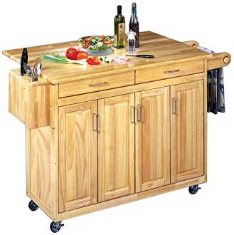 Natural Finish Wood Top Kitchen Cart with Breakfast Bar U0384