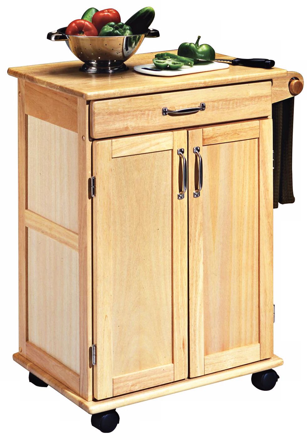 Natural Wood Finish Promo Cart with 2 Panel Doors