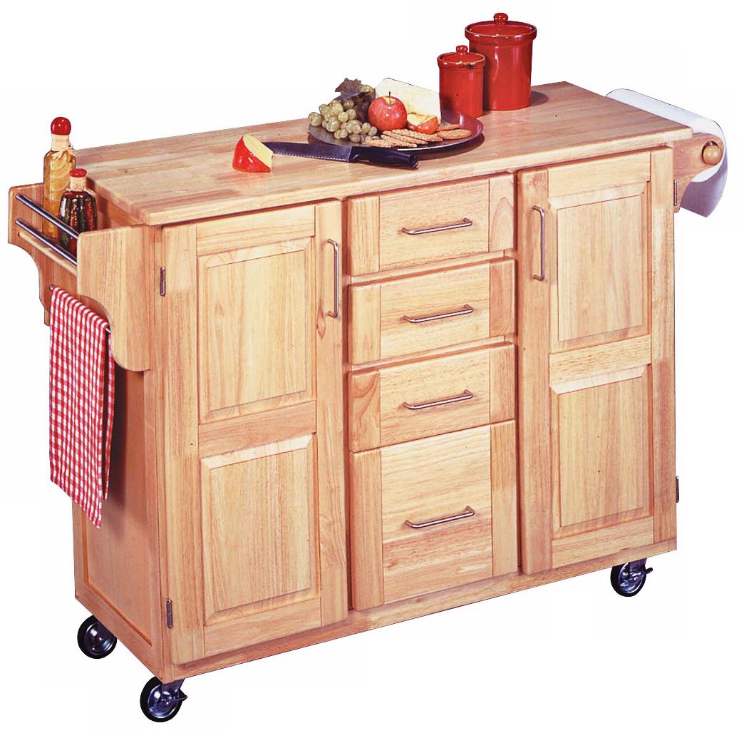 Natural Wood Kitchen Cart with Drop Leaf Breakfast Bar