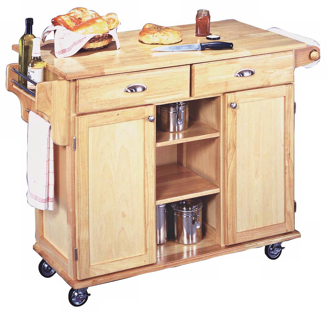 Napa Solid Wood Natural Finish Rolling Kitchen Center
