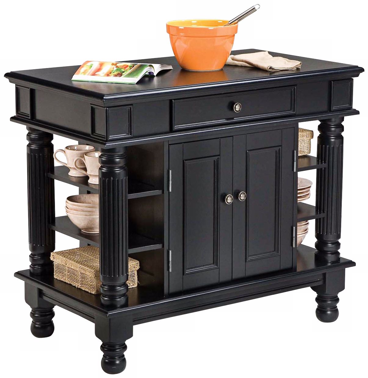 Americana Ebony Finish Hardwood Kitchen Island