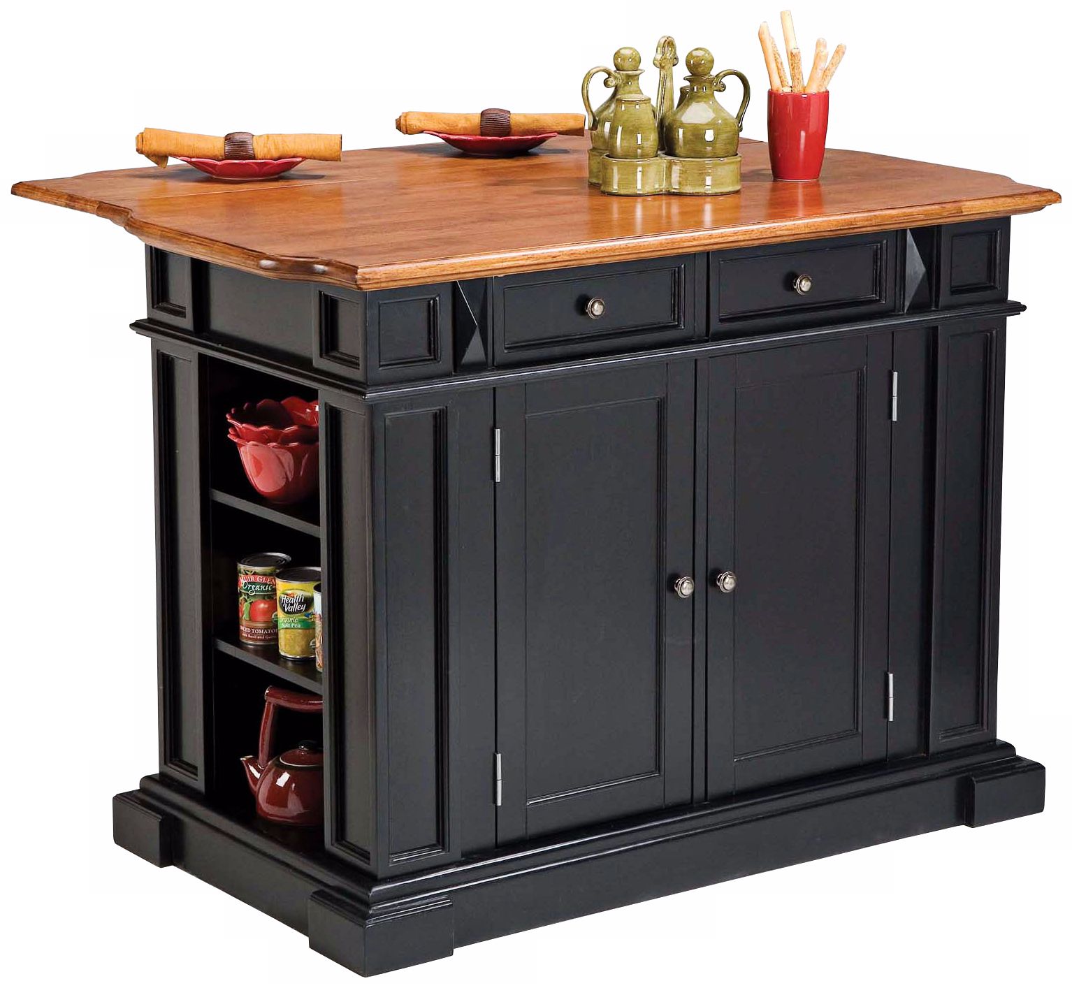 Ebony and Oak Finish Breakfast Bar Kitchen Island