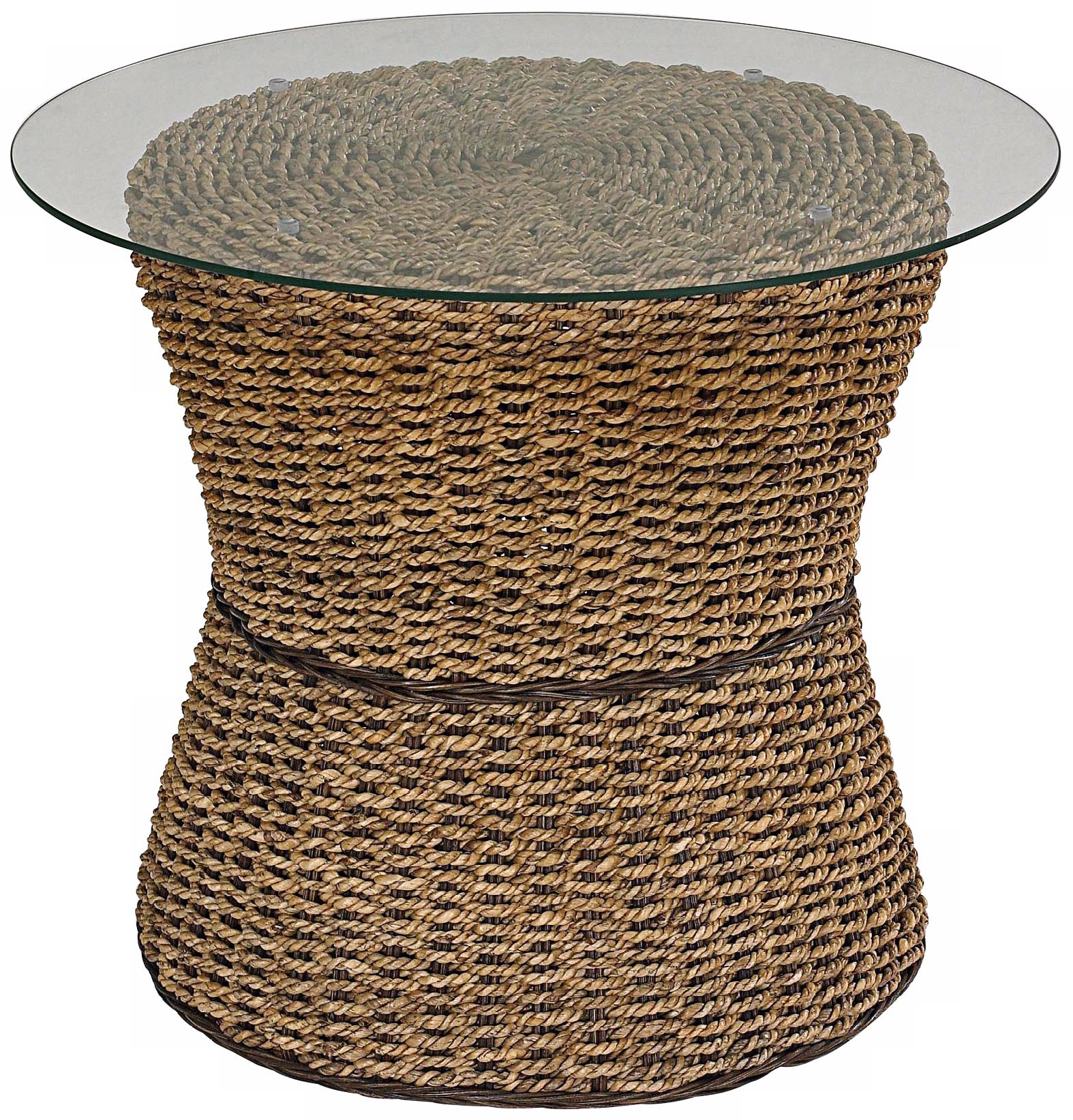 Cabana Banana Honey Oak Round Glass Top Accent Table