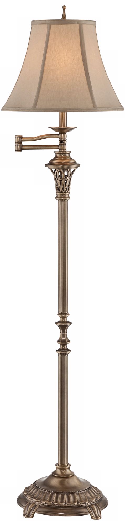 Antique Brass Scrollwork Swingarm Floor Lamp