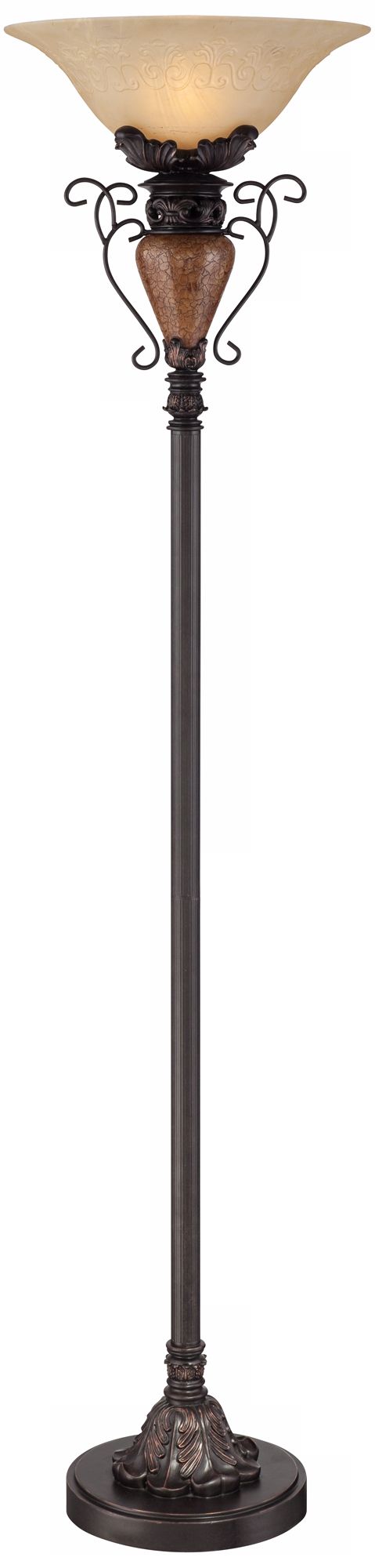Traditional Bronze Crackle Torchiere Floor Lamp