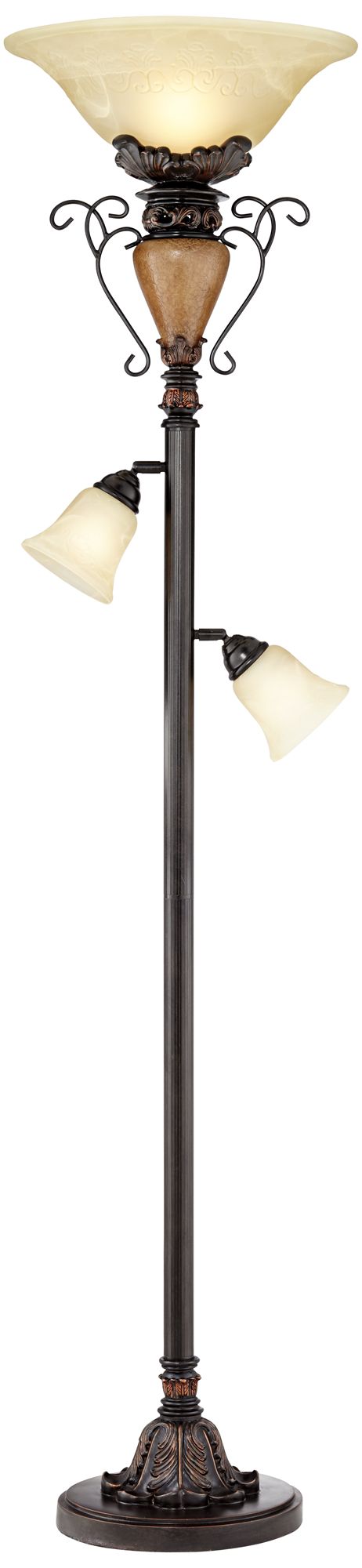 Traditional Bronze Crackle Tree Torchiere Floor Lamp