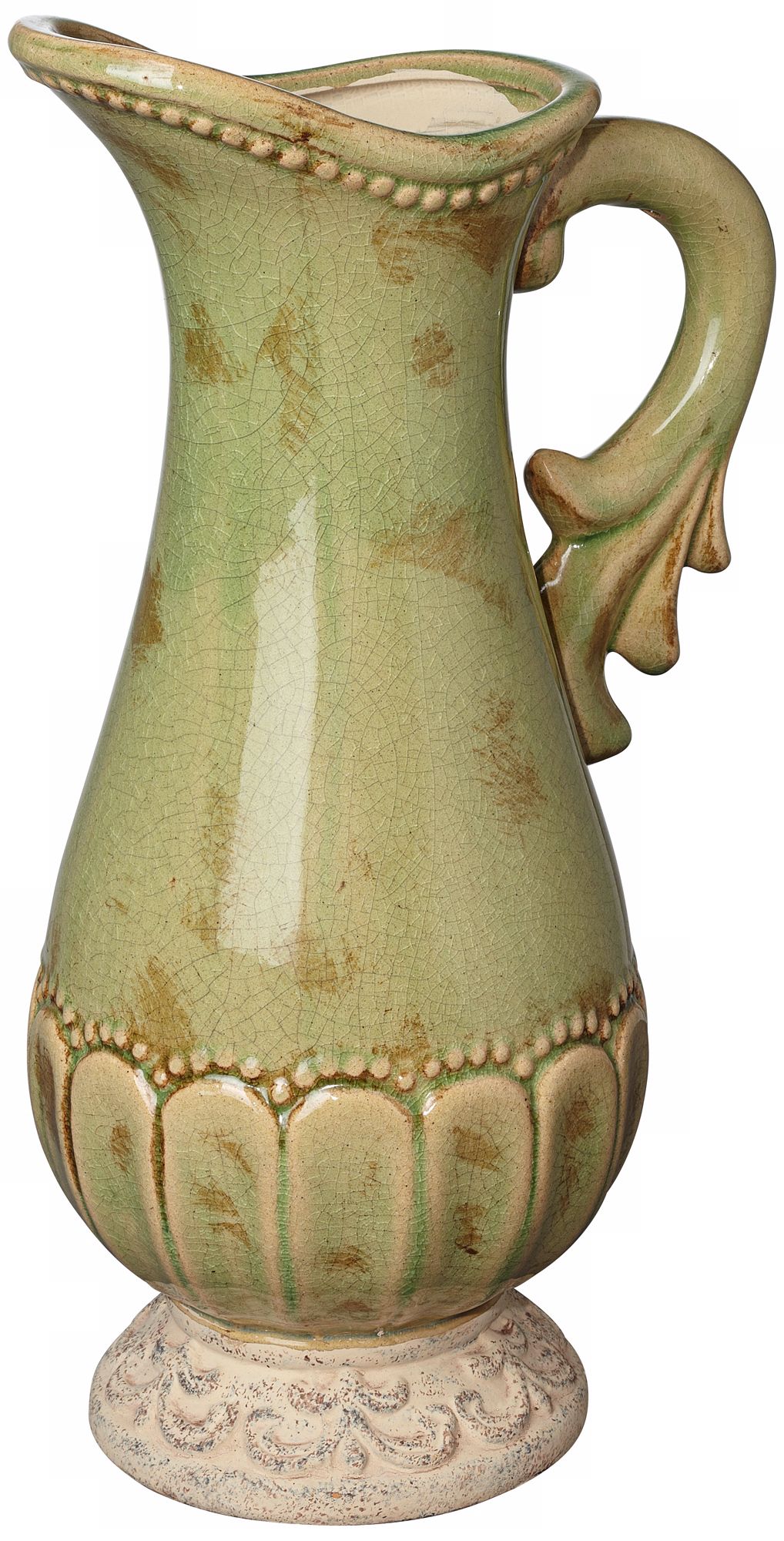 Soft Green and Brown Italian Ceramic Pitcher