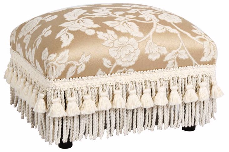 Heirloom Cream Floral and Tassels Ottoman