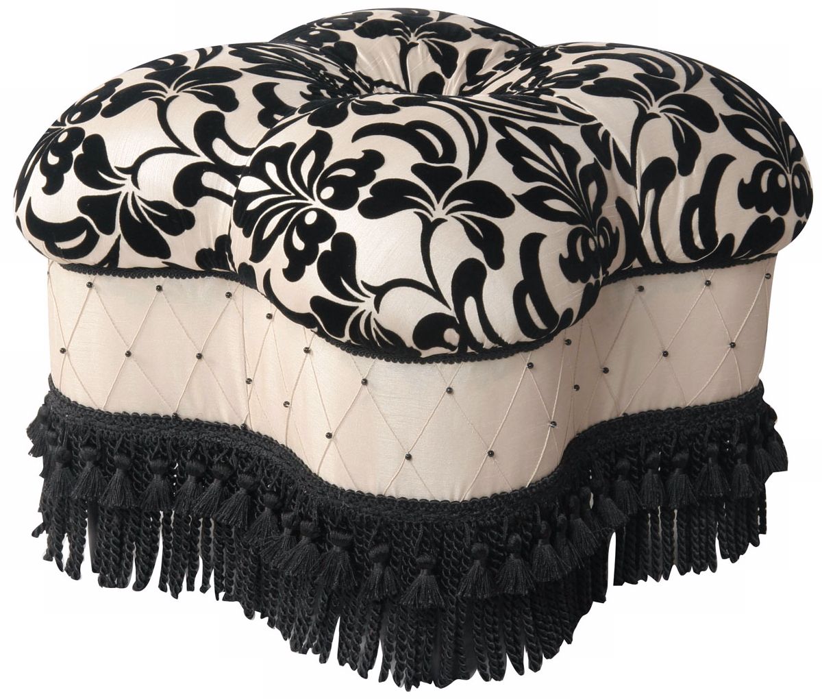 Yorke Black and White Fringe Ottoman