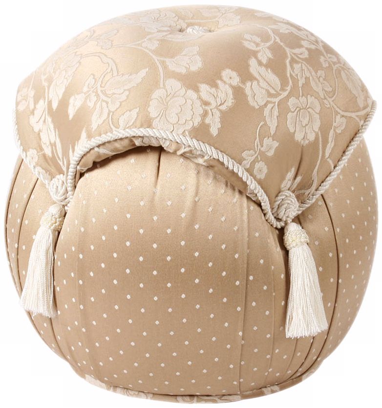 Heirloom Taupe Floral and Polka Dot Ottoman