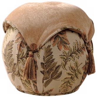 Woodland Round Leaf and Tan Button Tassel Ottoman U0745