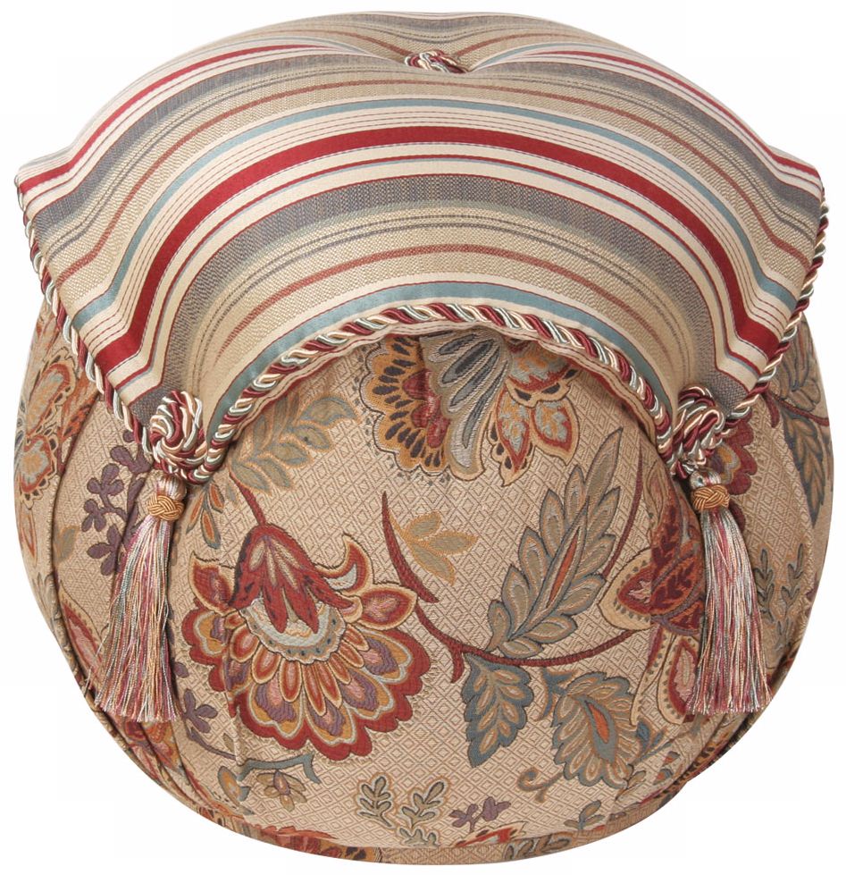 Dempsey Striped and Floral Tassel Ottoman