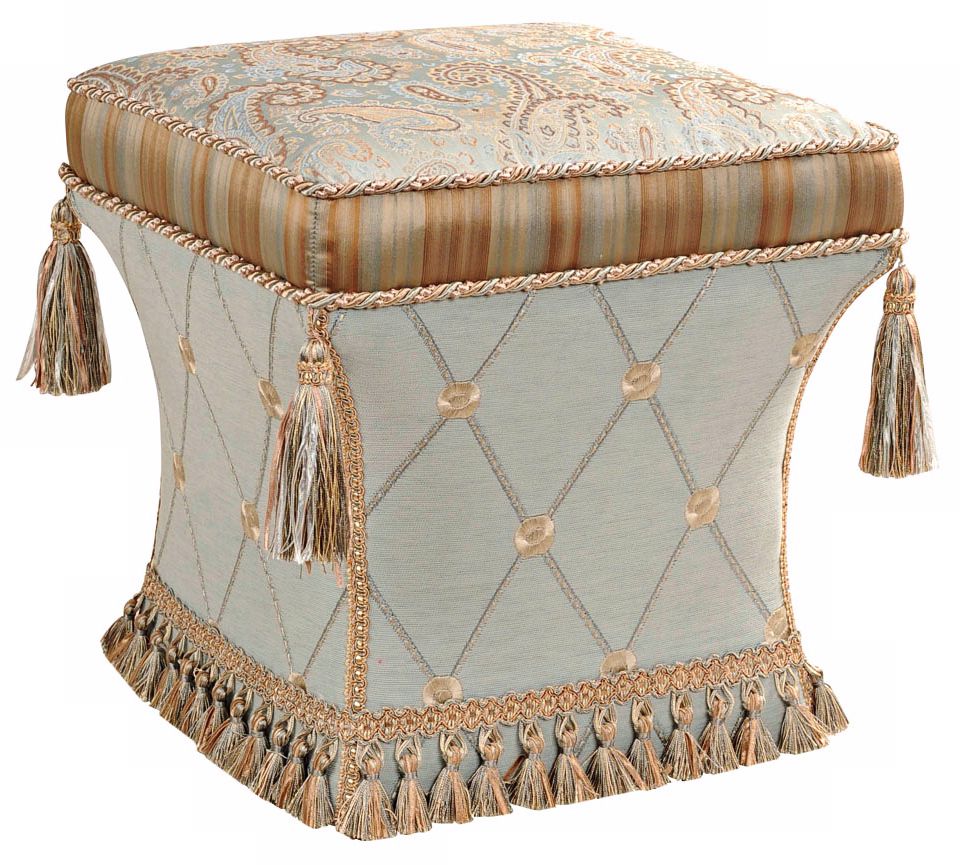 Savannah Paisley and Tassels Pedestal Ottoman