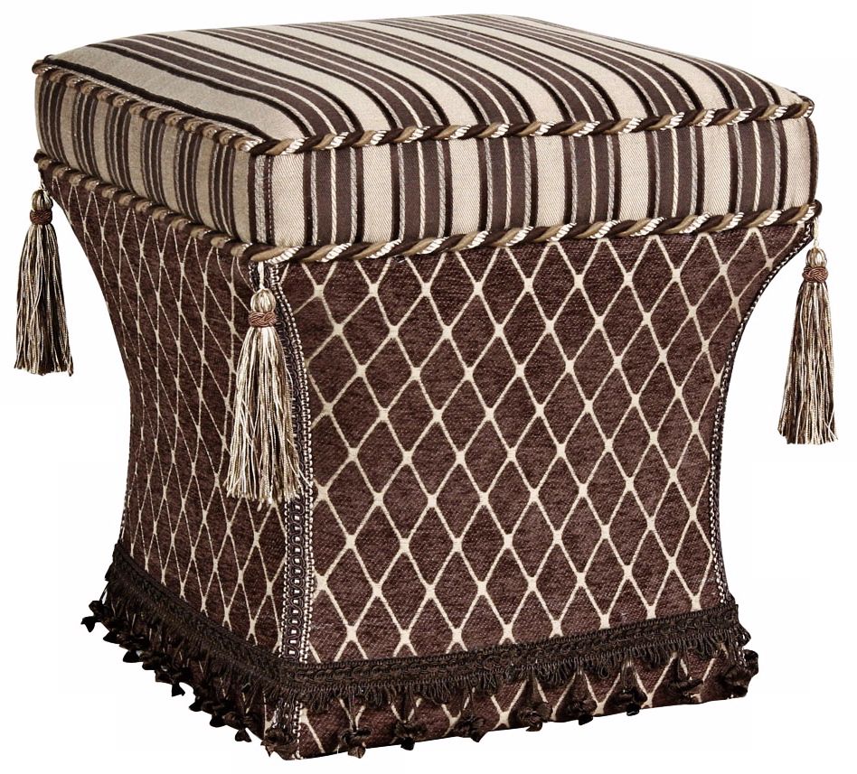 Broderick Stripe and Diamond Tassel Pedestal Ottoman