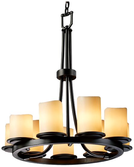 9-Light Ring Black & Creme Faux Candle Chandelier