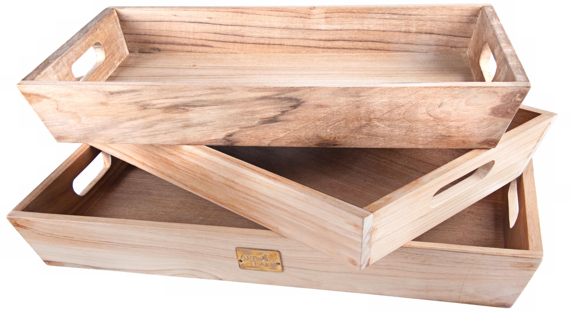 Arbora Teak Wood 3-Tray Outdoor Serving Set