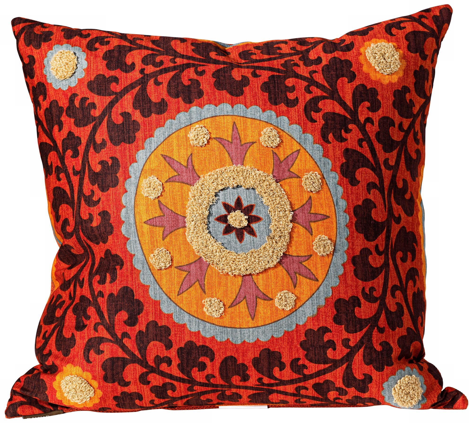 Tribal Thread Rust 20" Square Down Decorative Pillow