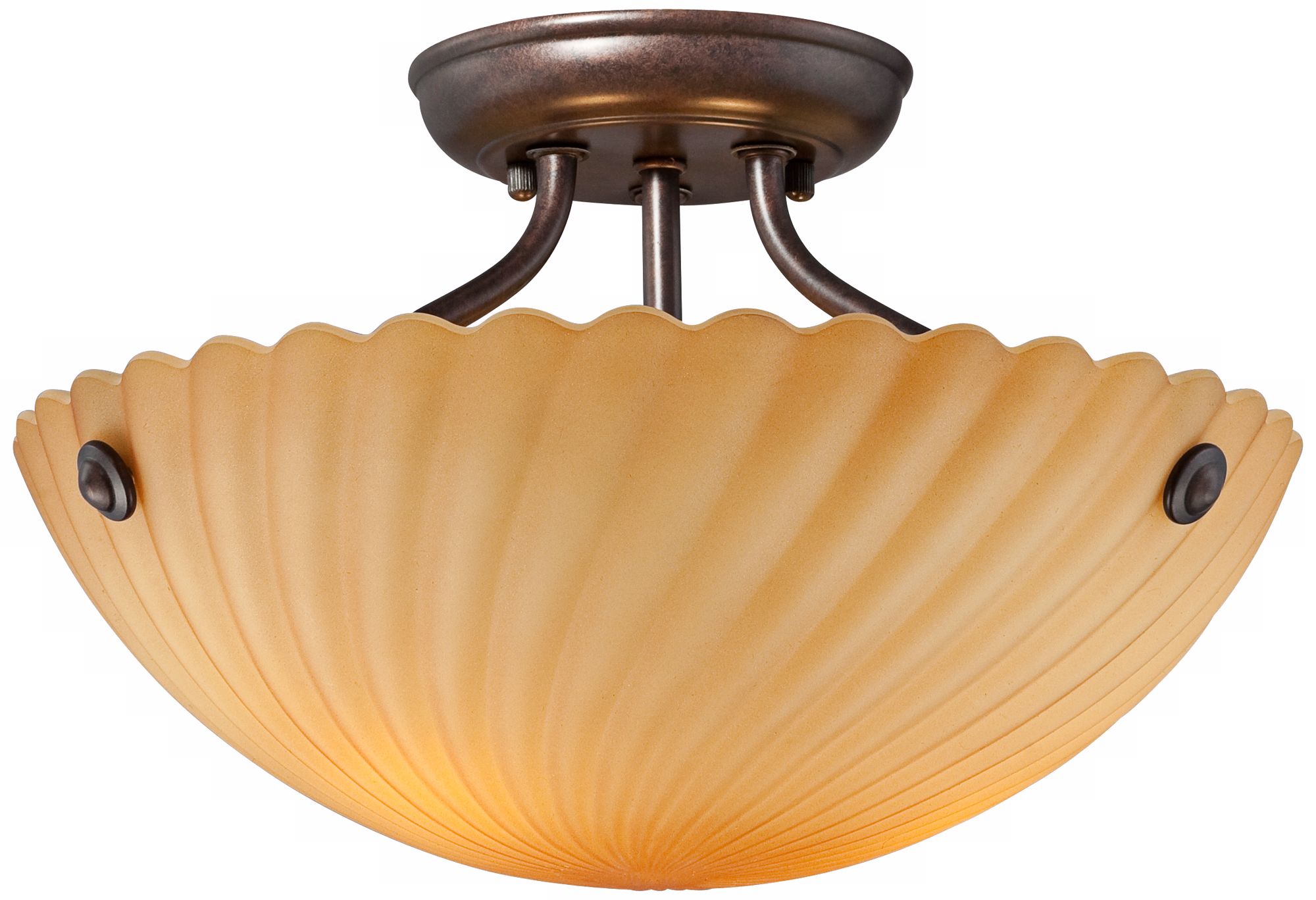 Bronze Scalloped Glass 13" Wide Semi-Flush Ceiling Light