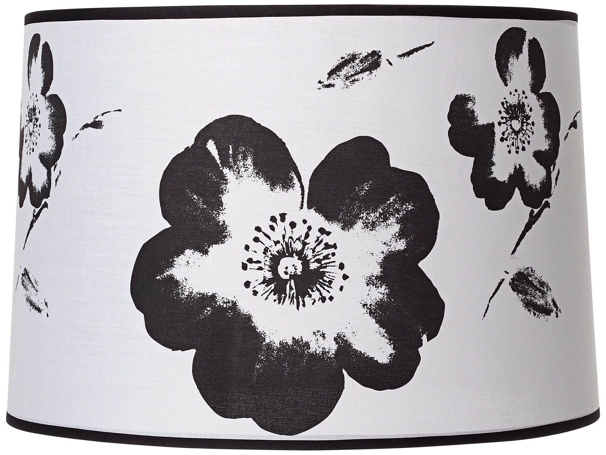 White and Black Flower Graphic Drum Shade 15x16x11 (Spider)
