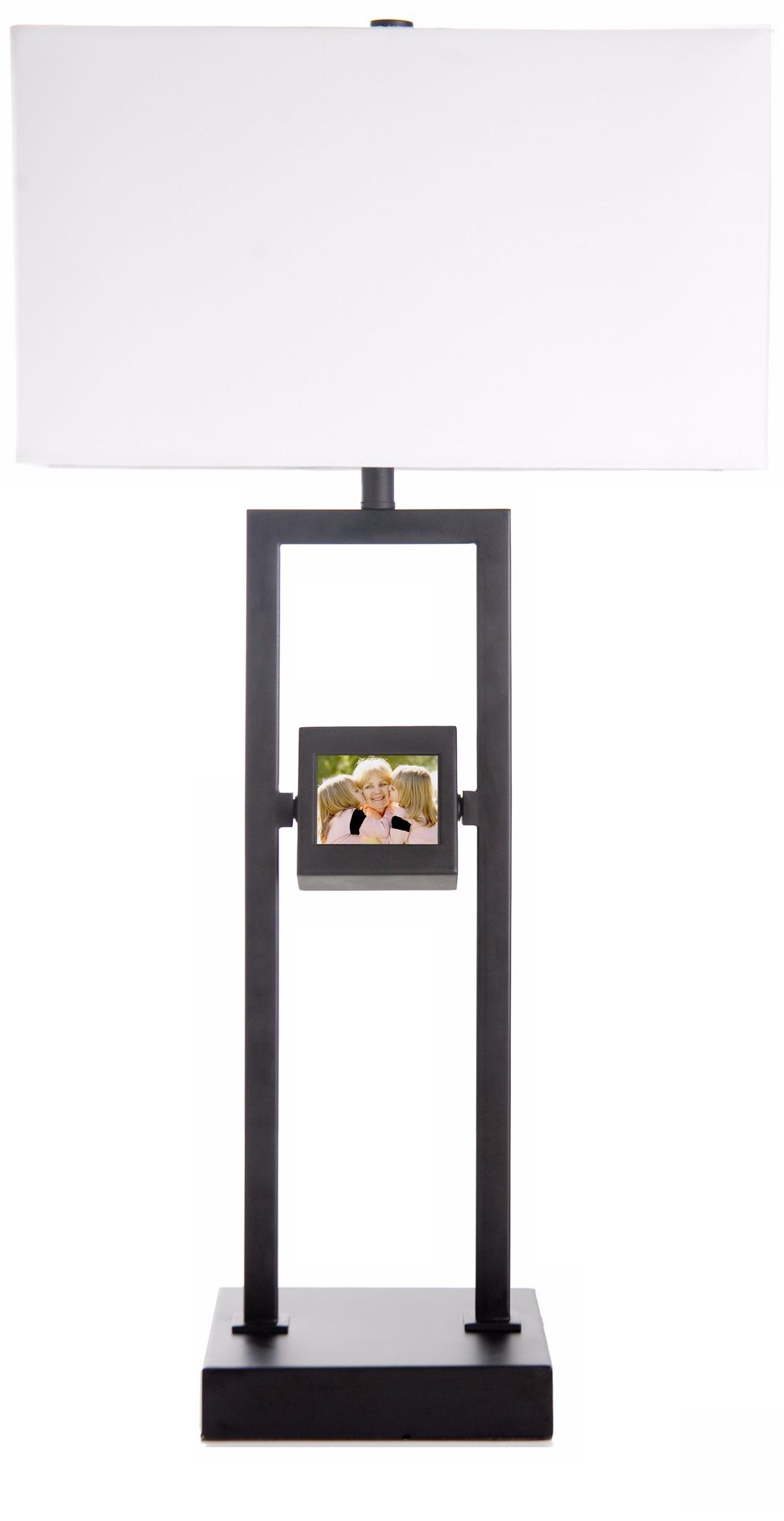 Digital Photo Black Metal Table Lamp with White Linen Shade
