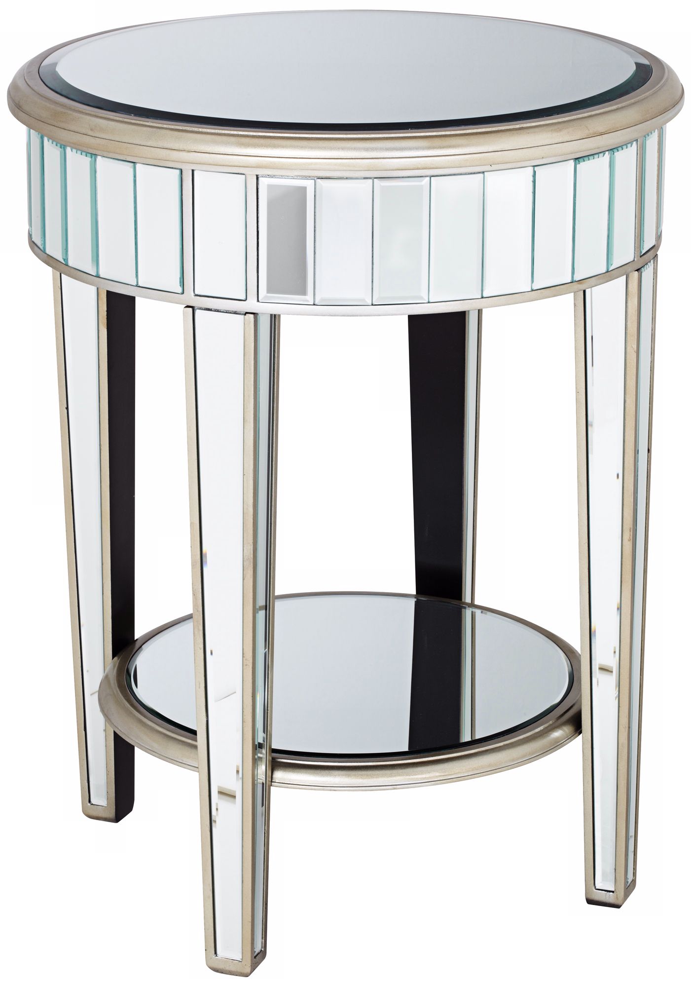 Mirrored Silver and Black Round End Table