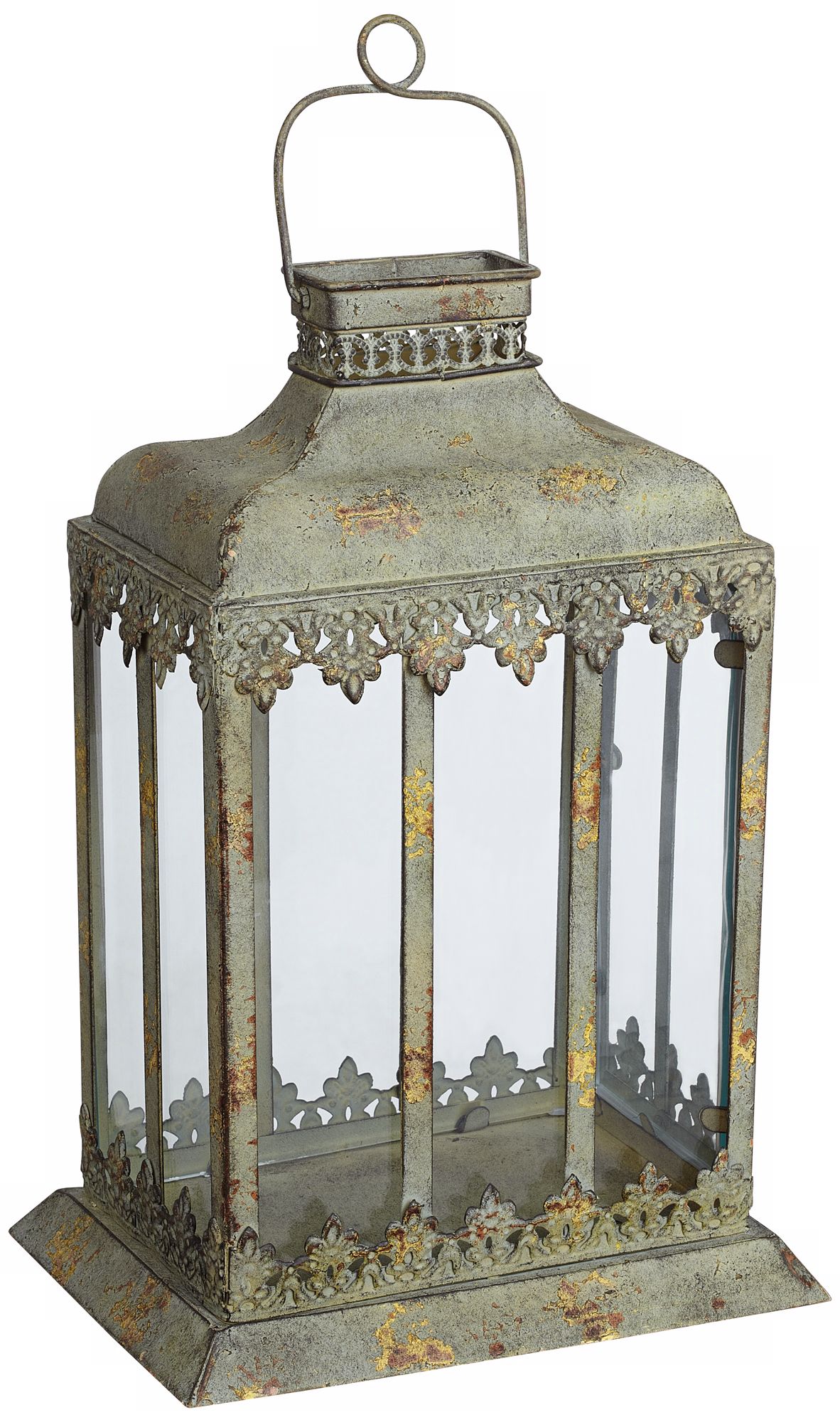 Worn Grey Metal Candle Lantern