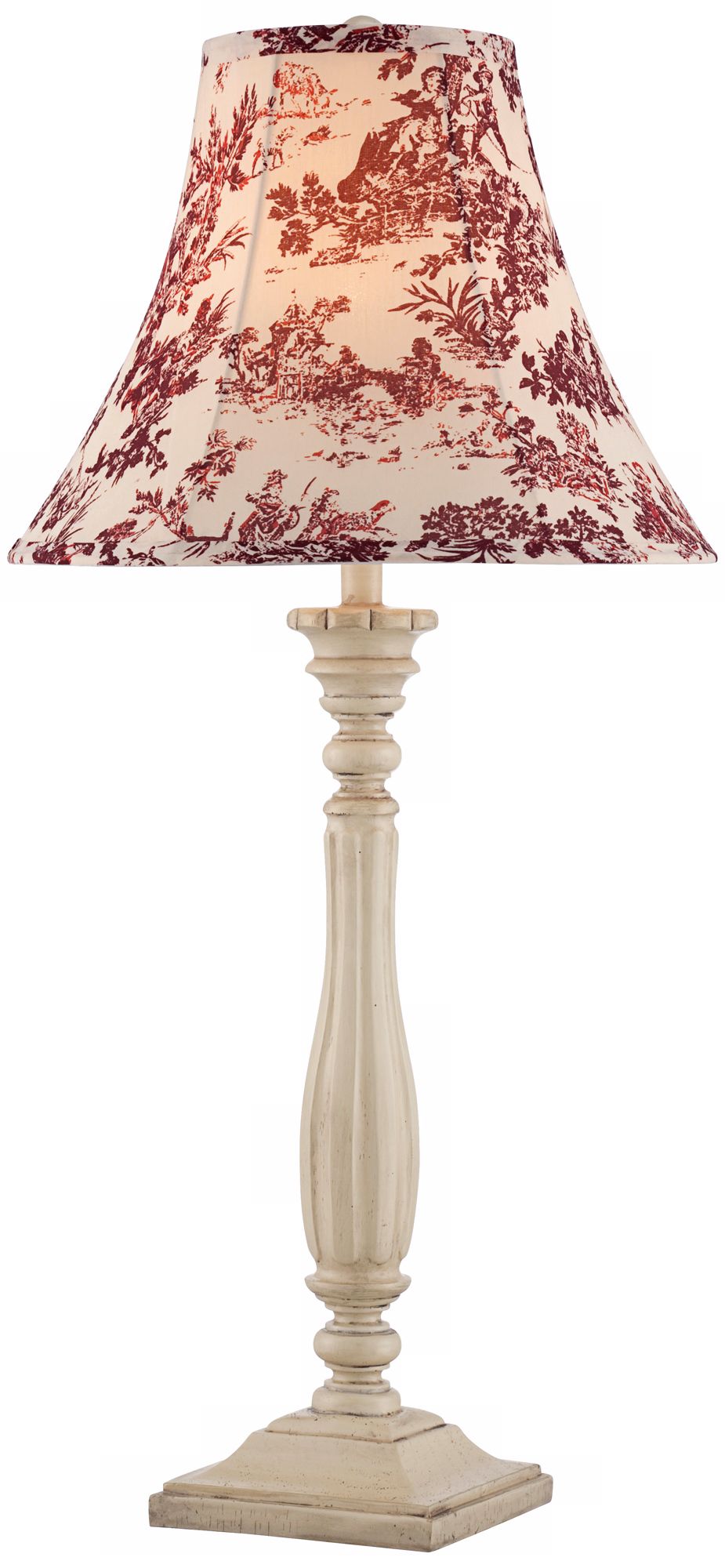 Red Toile Shade Fluted French Table Lamp