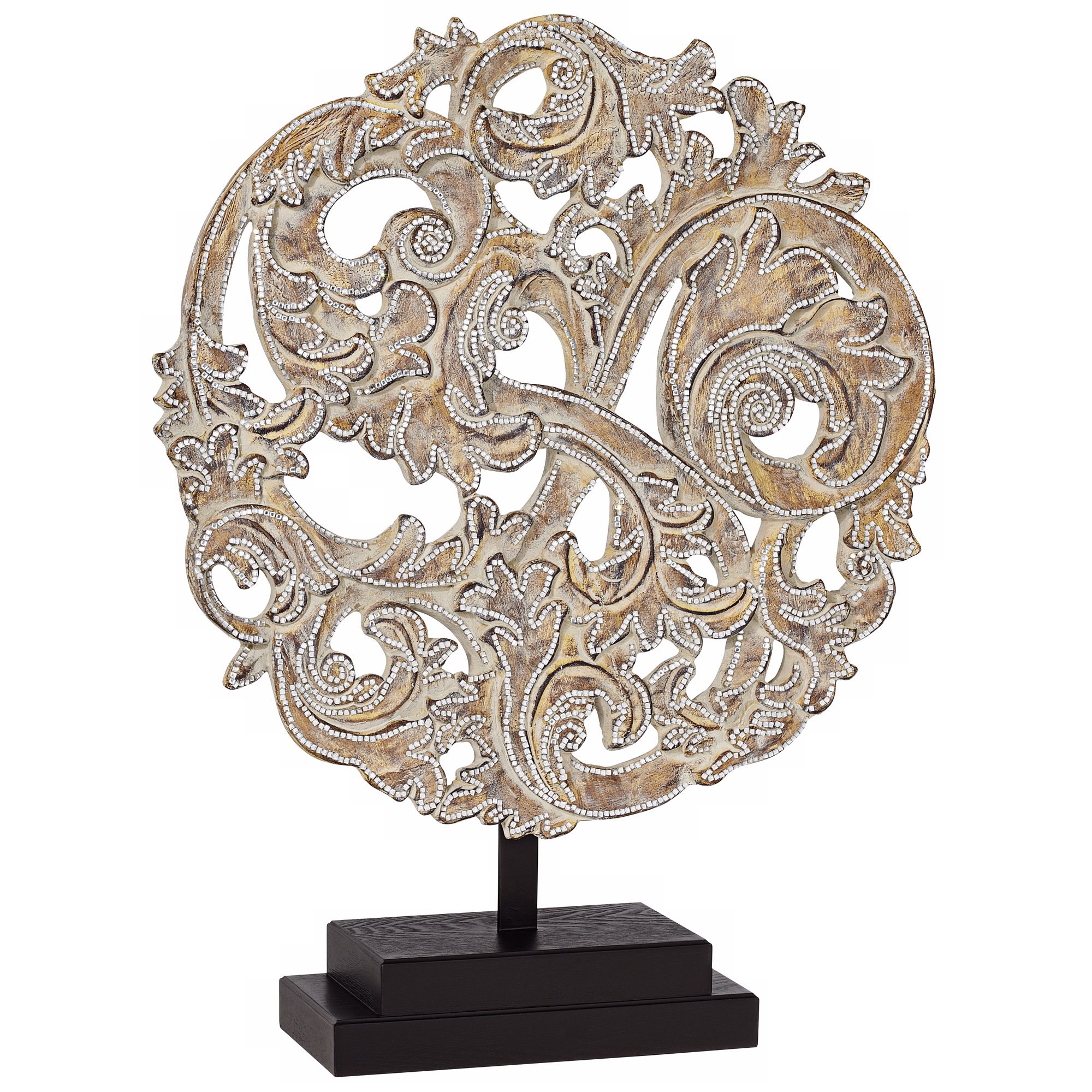 Antiqued Silver Round Filigree on Stand
