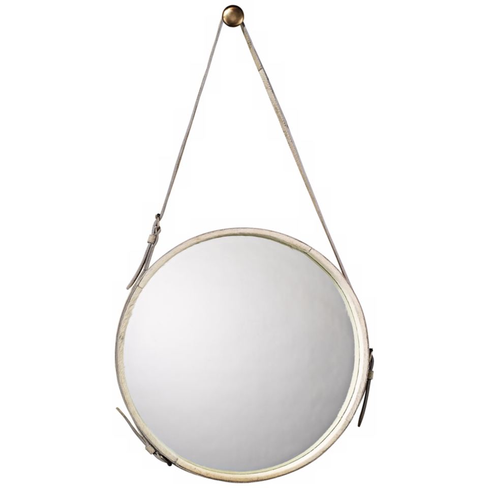 Jamie Young White Leather Strap 29 High Round Wall Mirror