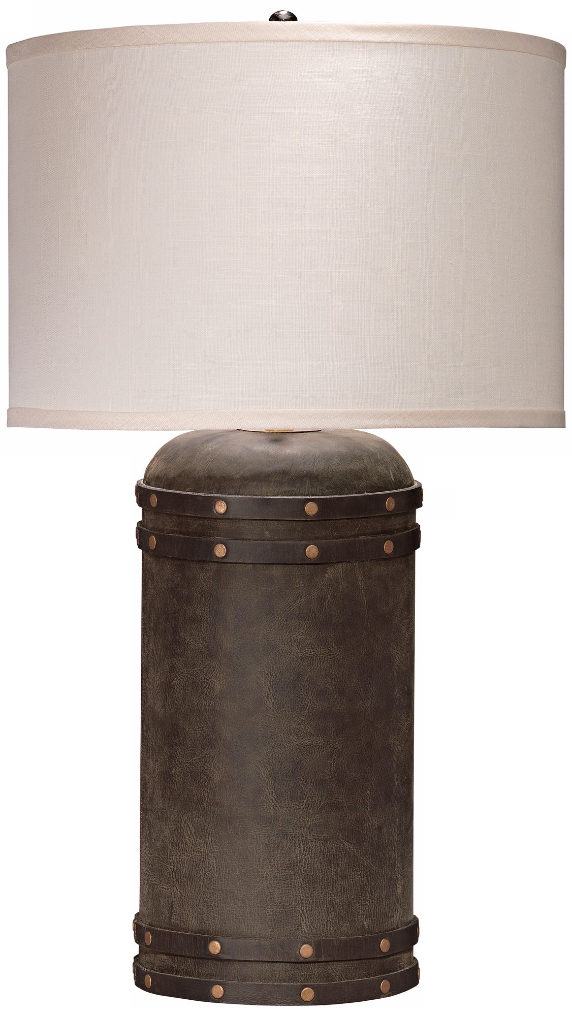 Jamie Young Small Barrel Vintage Leather and Wood Table Lamp
