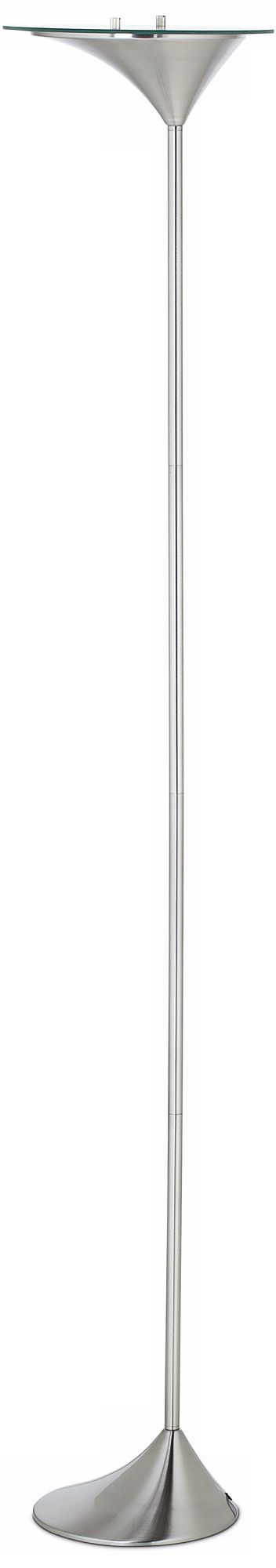 Flourish Brushed Steel Halogen Torchiere with Glass Cap