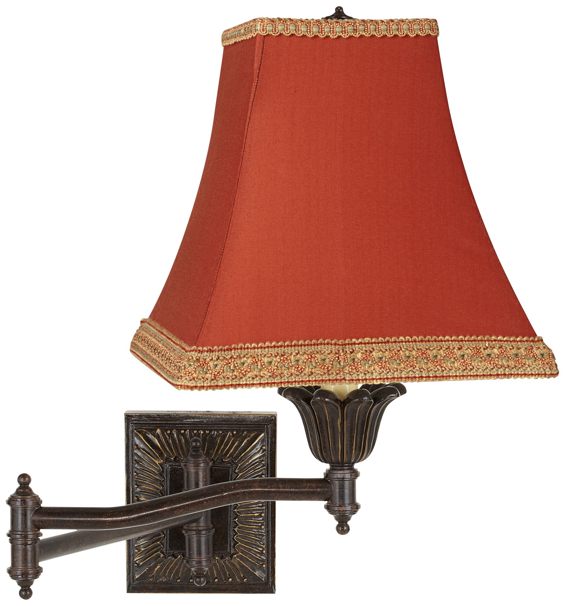 Rust Fabric Shade Bronze Plug-In Swing Arm Wall Lamp