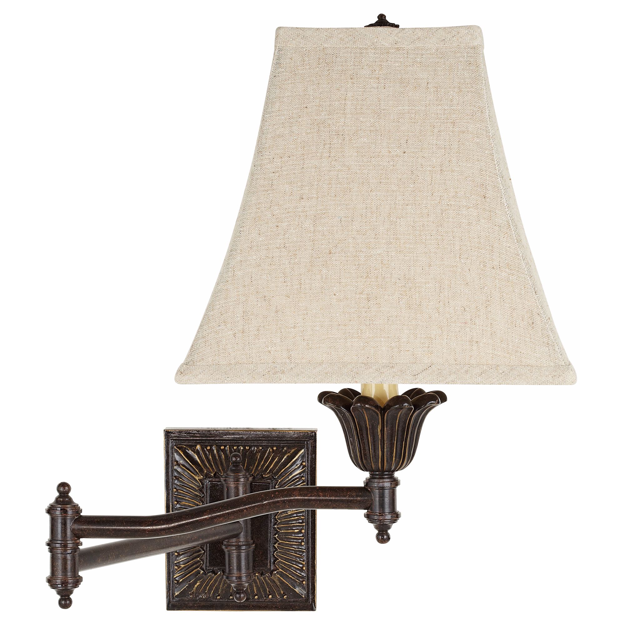Square Linen Shade Bronze Plug-In  Swing Arm Wall Lamp