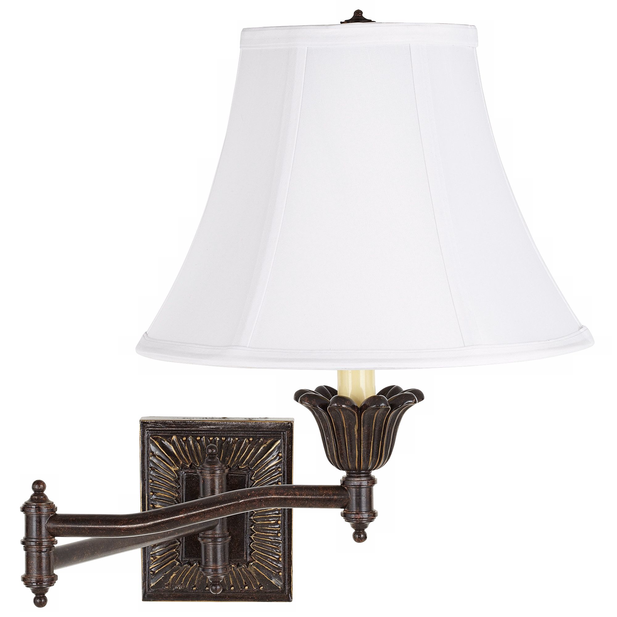 White Bell Shade Bronze Plug-In Swing Arm Wall Lamp