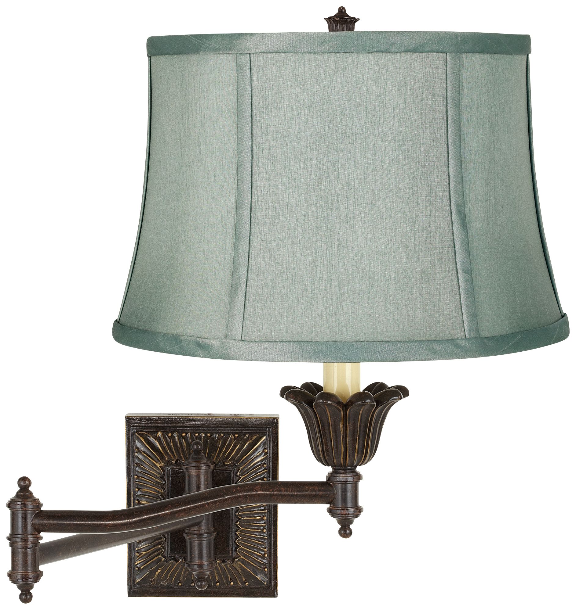 Spa Blue Shade Bronze Plug-In Swing Arm Wall Lamp