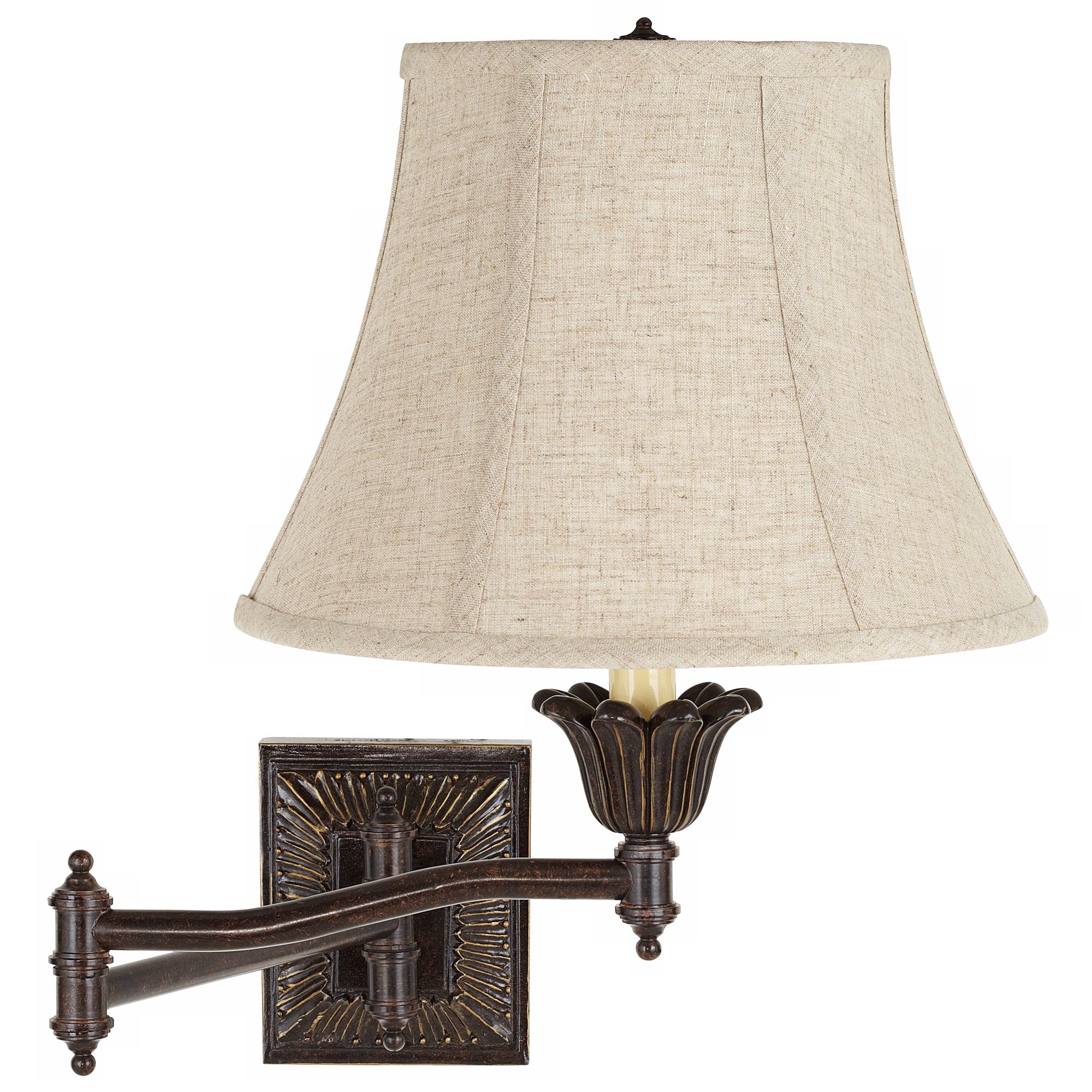 Linen Blend Bell Shade Plug-In Swing Arm Wall Lamp
