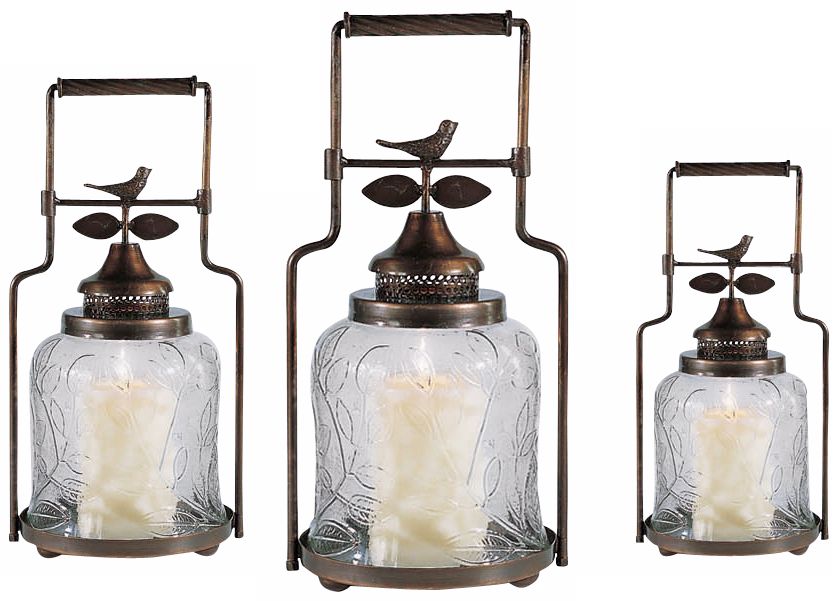 Set of 3 Clear Bird Nested Lanterns