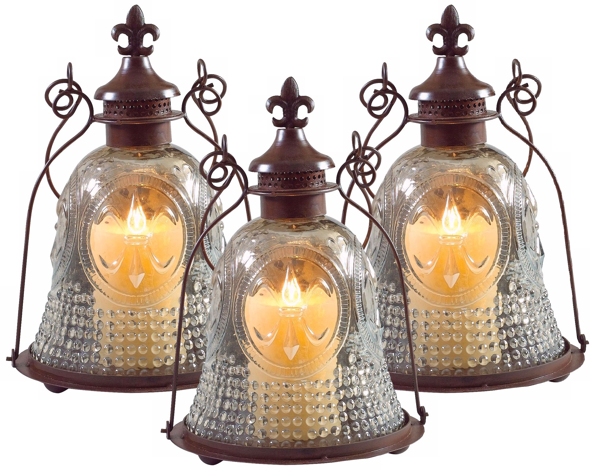 Set of 3 Vintage Style Fleur-de-Lis Candle Lanterns