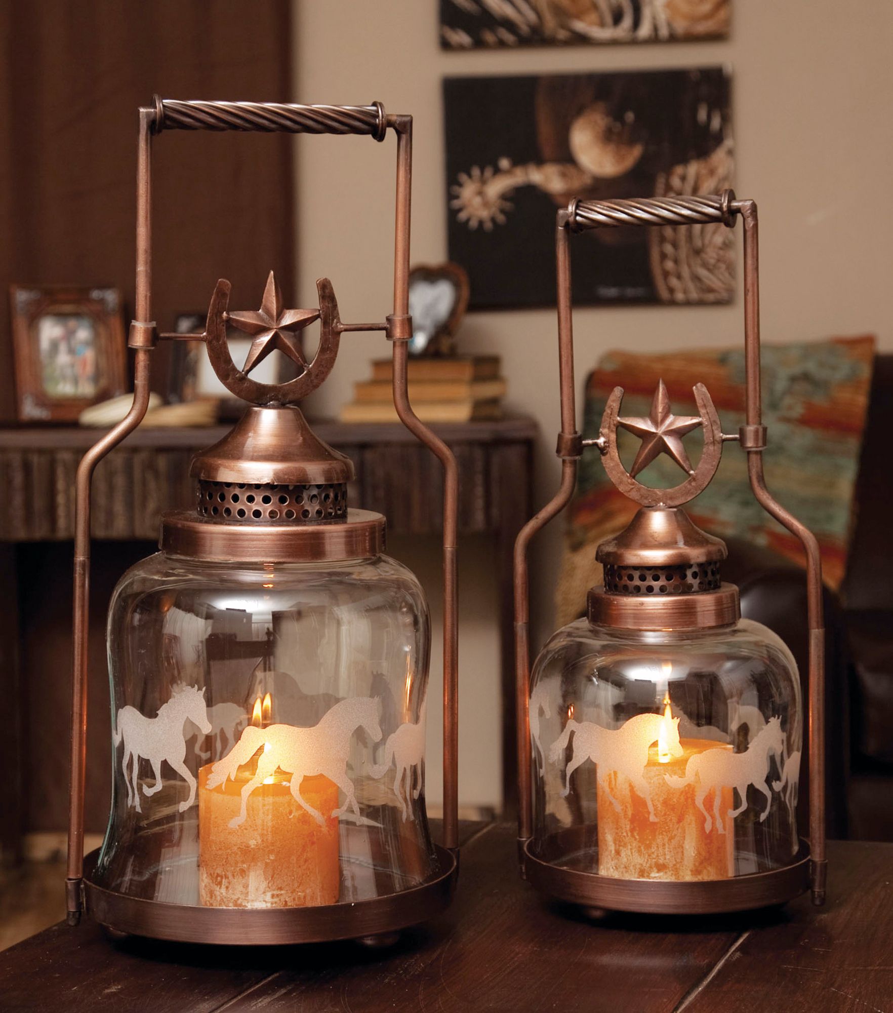 Set of 2 Horse Shoe & Galloping Horse Lantern