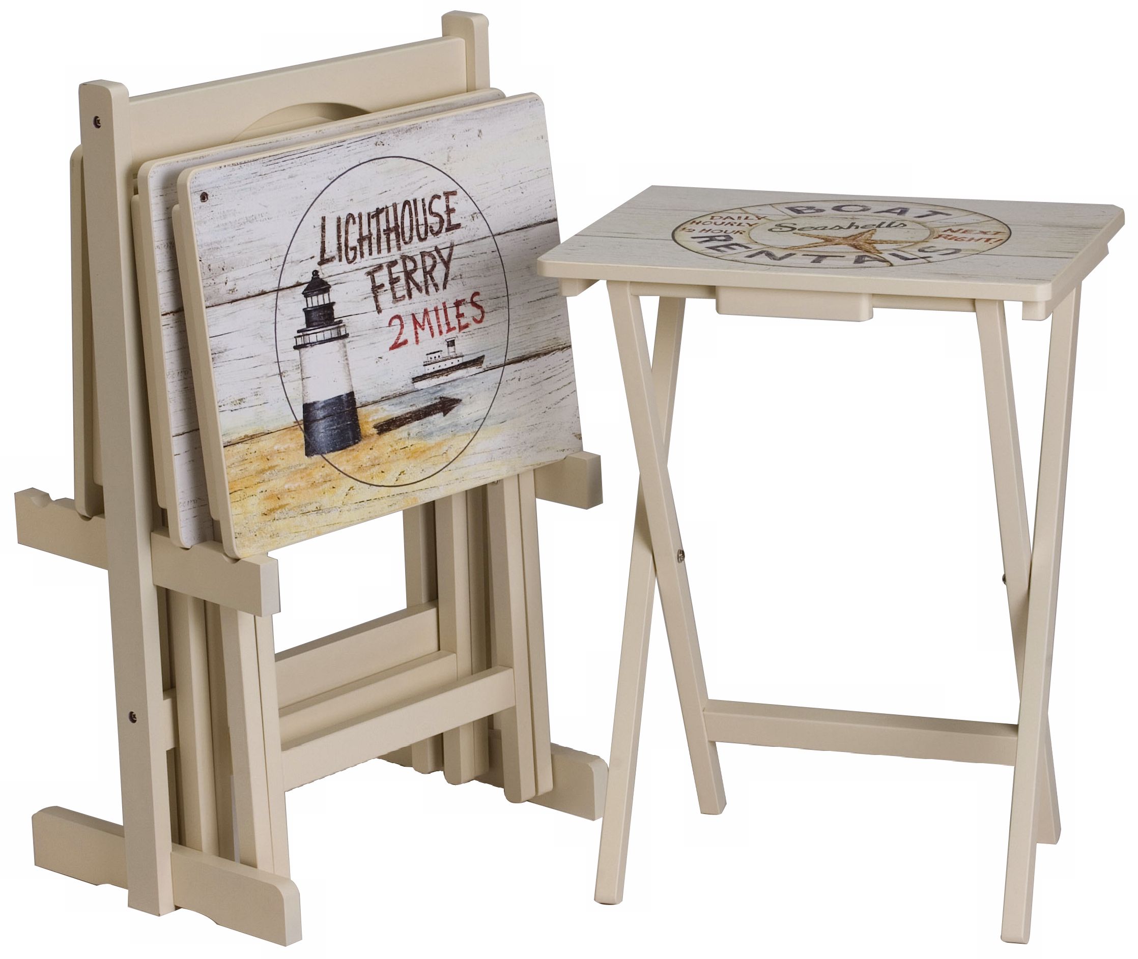 Set of 4 Nautical TV Tray Set with Stand